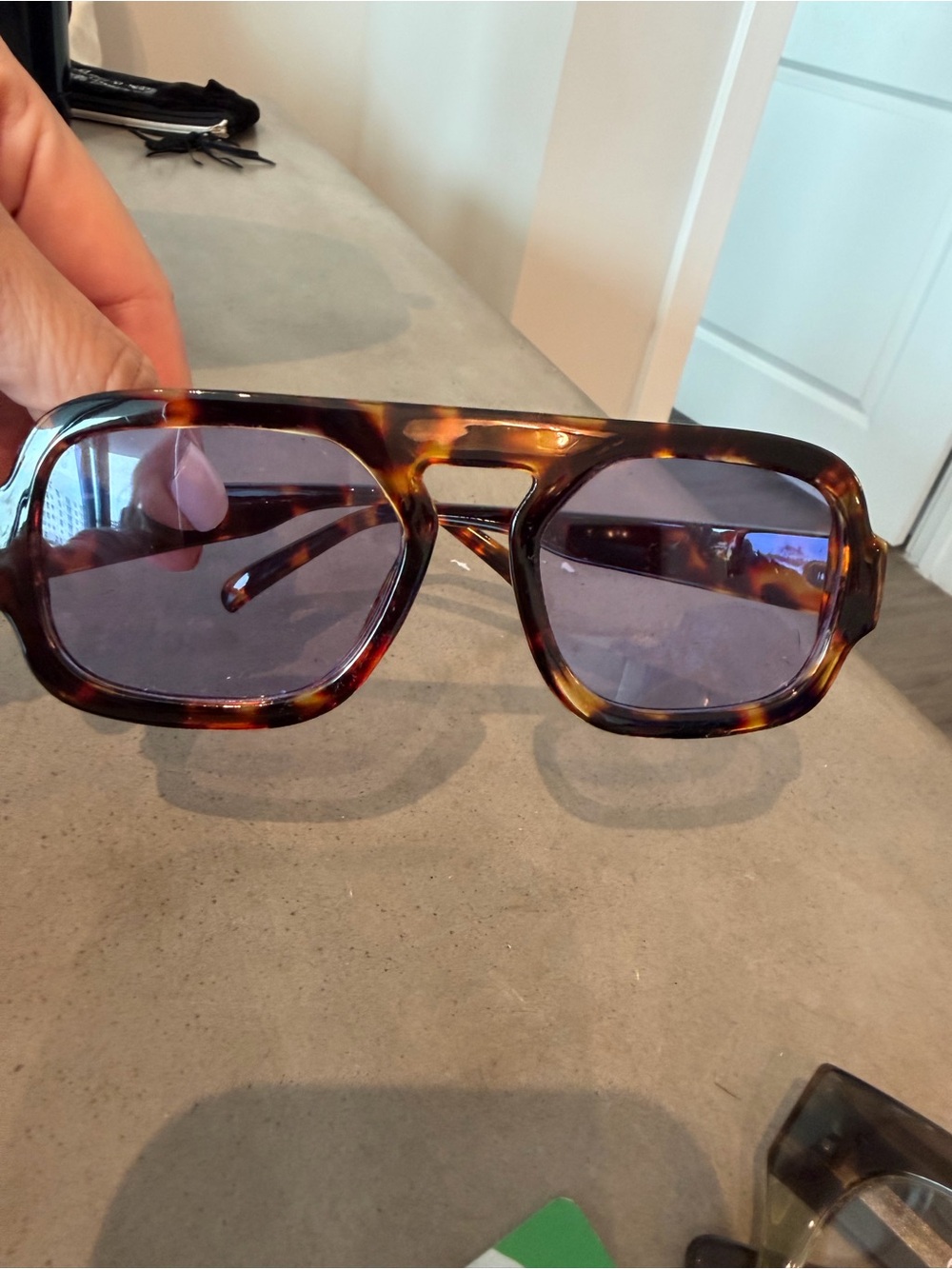 Tortoiseshell Square Sunglasses - Brown Frame with Blue Lenses